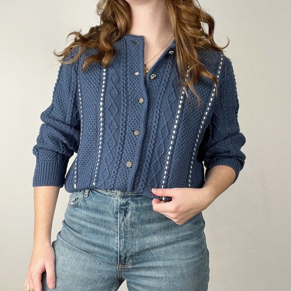 Vintage Austrian Cable Knit Wool Oversized Cardigan Sweater Nordic Scandinavian - Picture 9 of 9